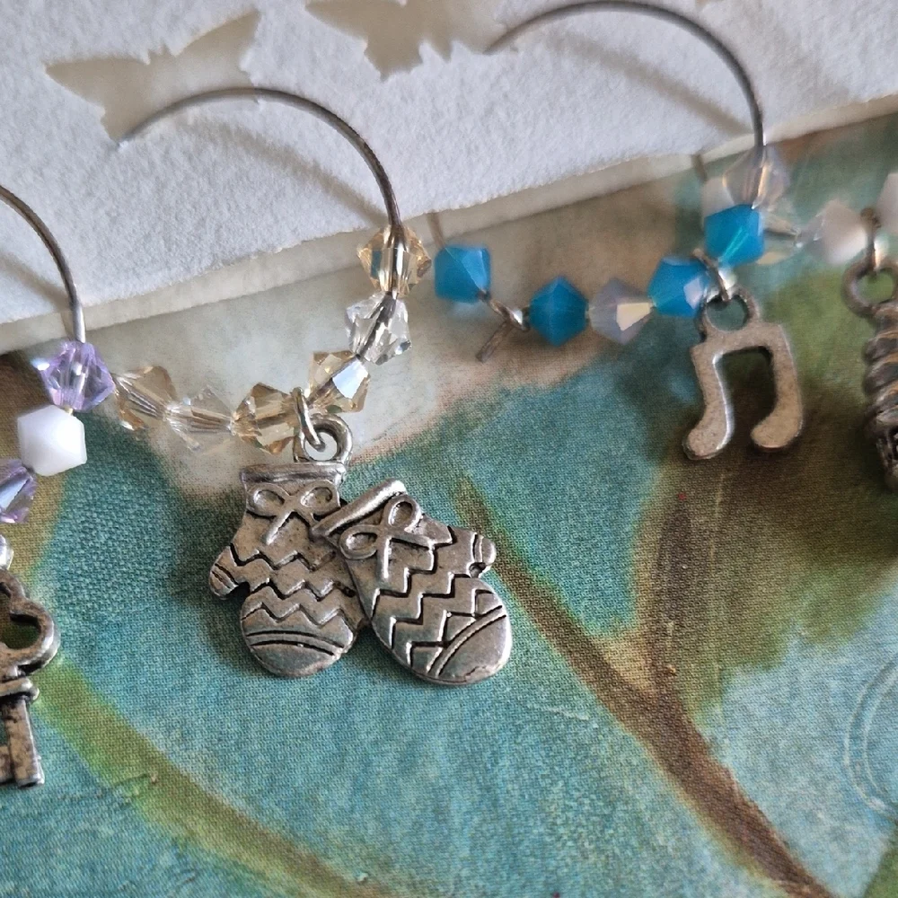 Hand Made Wine Glass Markers with Silver Charms & Swarovski Crystals